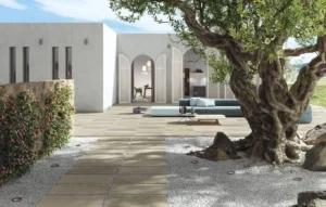 gresie si faianta de calitate | Pietra di Ostuni Tufo 20 mm — curte mediteraneană | Gresie Premium | Importator gresie faianta parchet de calitate din Italia